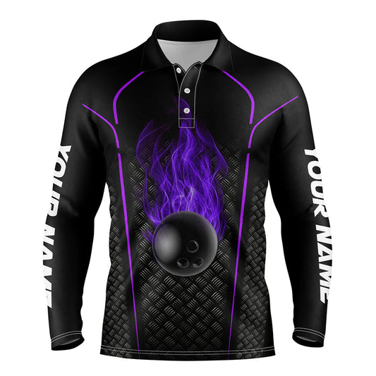 Bowling ball fire black custom polo Bowling Jersey 3D Bowling Team Shirt For men | Purple NQS7053