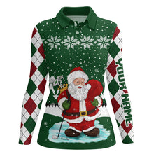 Load image into Gallery viewer, Ugly Christmas green argyle pattern golf shirt custom Womens polo shirt Santa Golfer Christmas gift NQS6891