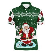 Load image into Gallery viewer, Ugly Christmas green argyle pattern golf shirt custom Mens golf polo shirt Santa Golfer Christmas gift NQS6891