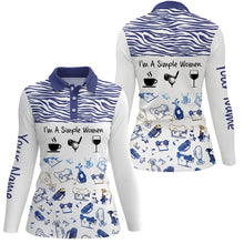 Load image into Gallery viewer, Womens golf polo shirt I'm a simple women coffe golf wine custom funny golf shirt blue zebra pattern NQS5331