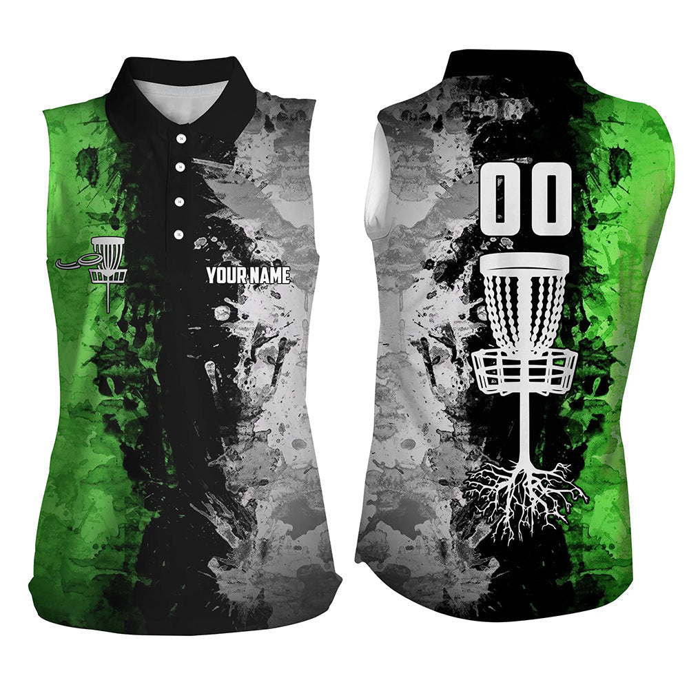 Custom name and number Disc Golf basket Women sleeveless polo shirt, sleeveless golf tops | Green NQS6471