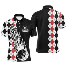 Load image into Gallery viewer, Mens golf polo shirts custom black and red argyle pattern golf ball fire cool men's golf shirt NQS6932