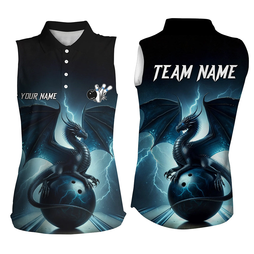 Dark Blue Lightning Thunder Custom Dragon Women sleeveless polo shirts, Team Bowling League Jerseys NQS7228