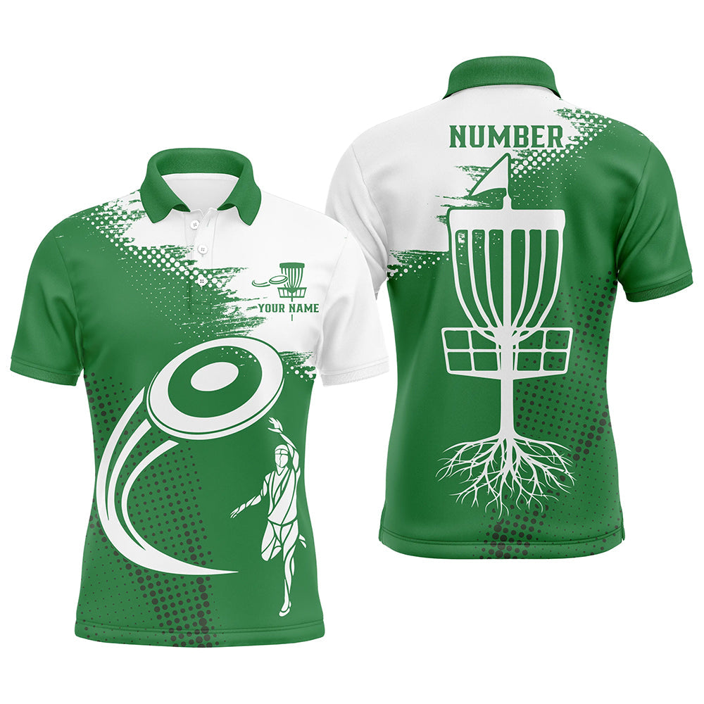 Green and white Mens golf polo shirts custom name and number disc golf basket jerseys apparel NQS7232