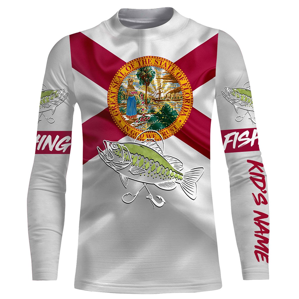 Bass Fishing Florida FL Flag Patriotic Customize Fishing Shirts For Men, Women, Kid NQS480
