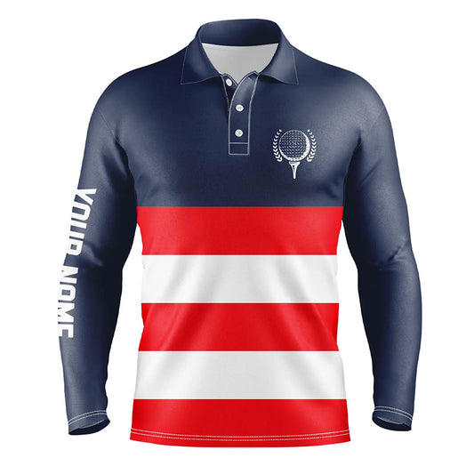 Red, white and blue stripe custom Mens golf polos shirts, patriot men's golf attire NQS7135