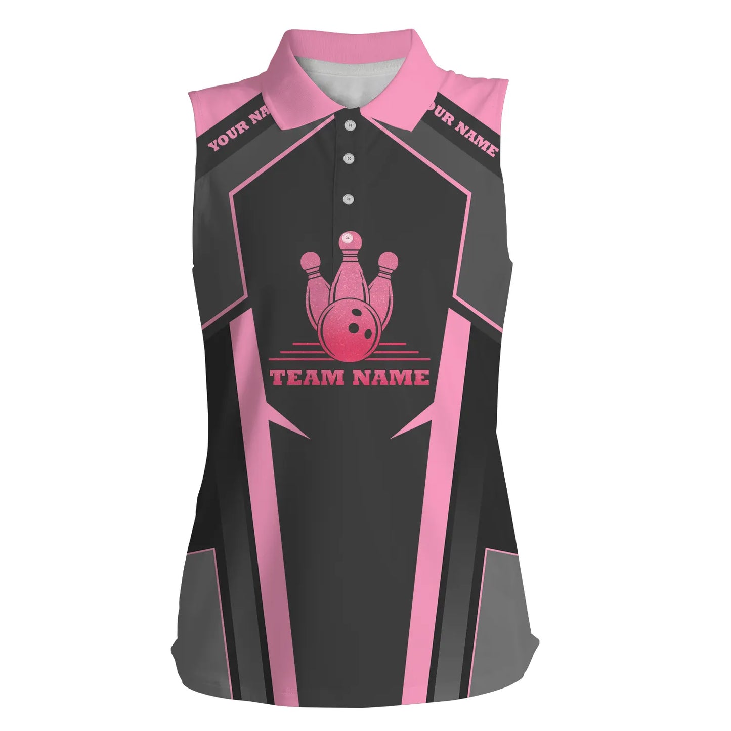 Custom sleeveless bowling shirt for women – personalized team jersey front view