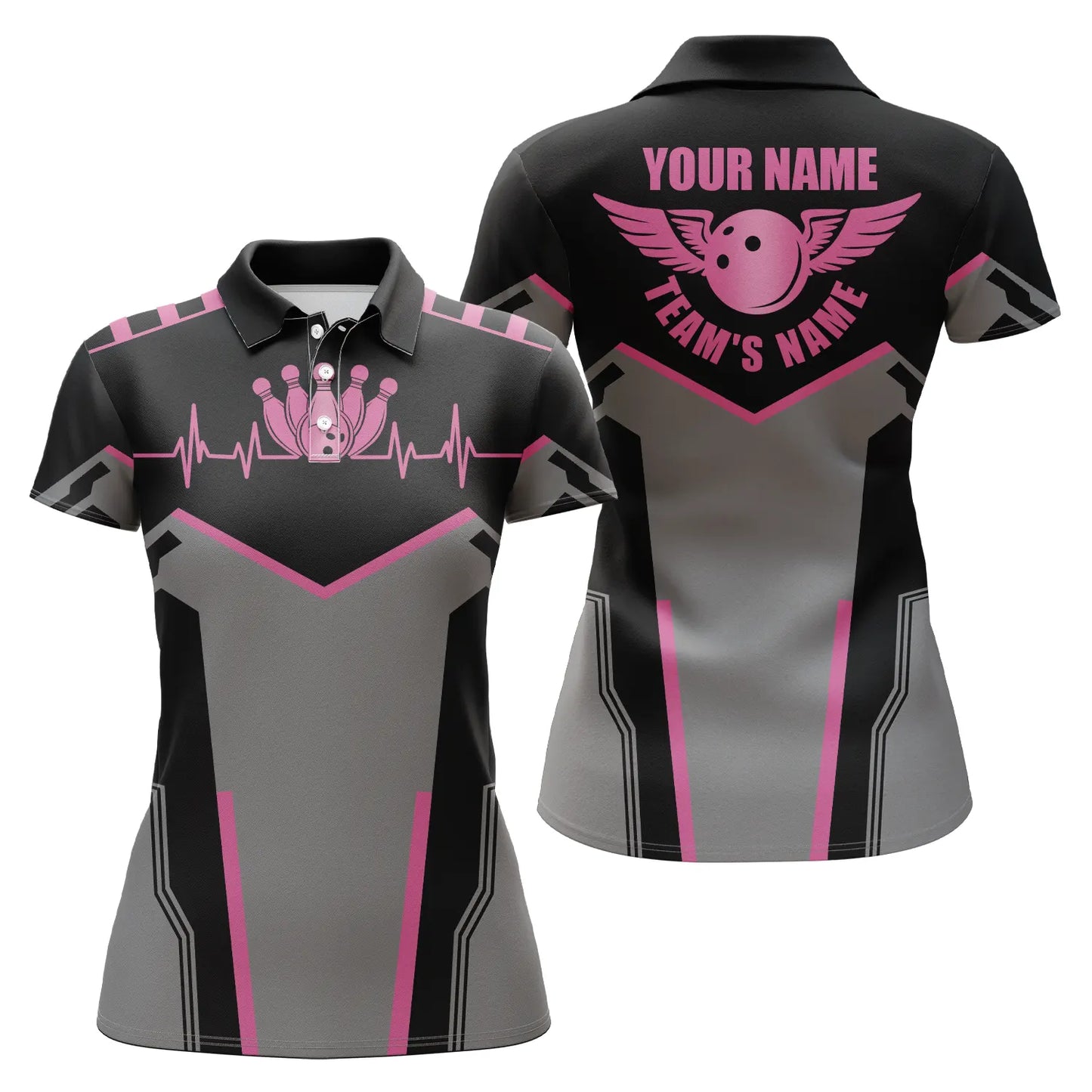 Custom bowling shirt for women – personalized team jersey front view