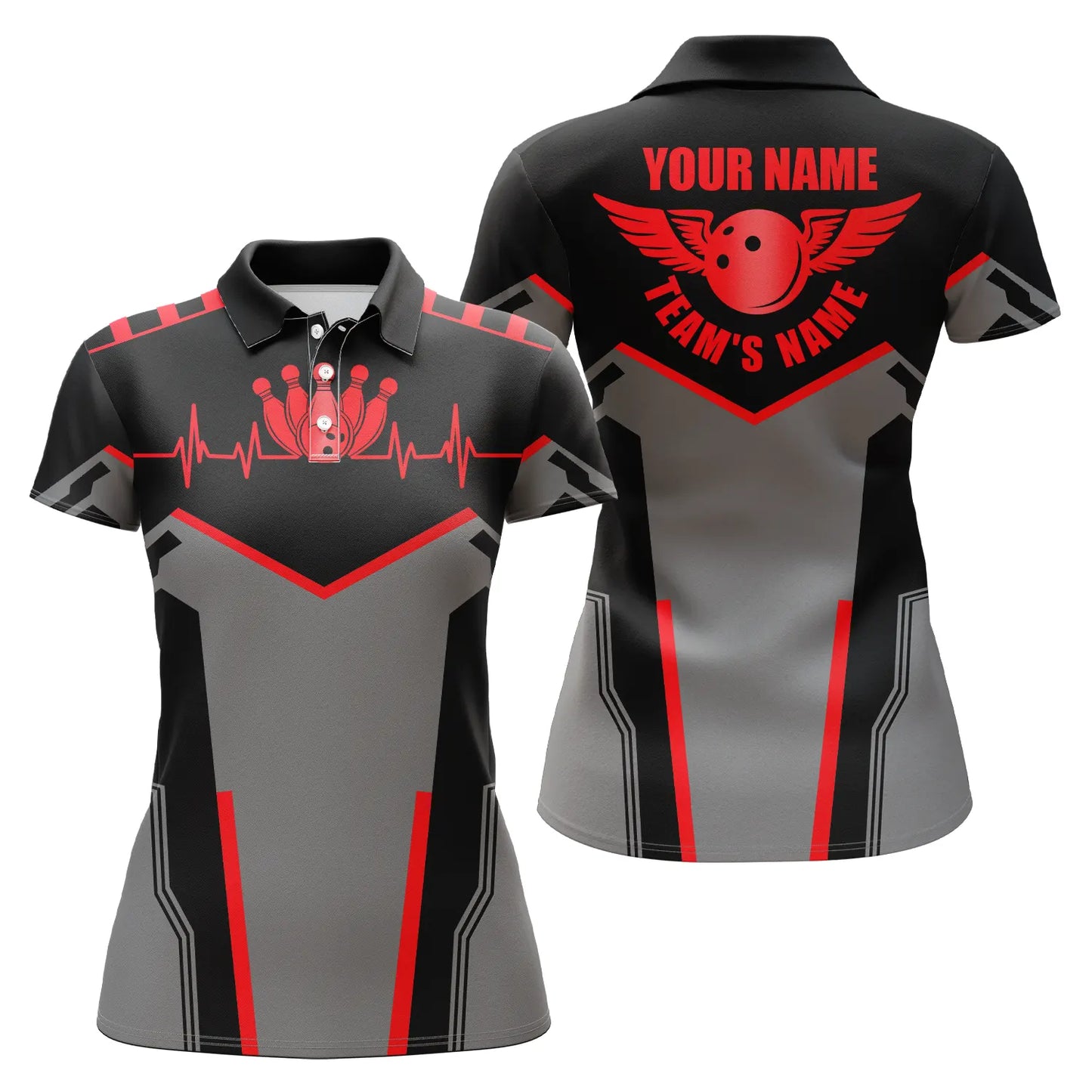 Custom bowling shirt for women – personalized team jersey front view