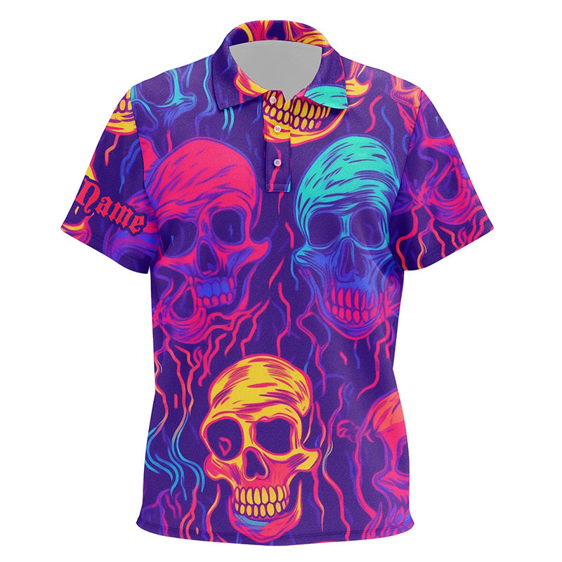 Colorful neon skull pattern Kid golf polo shirts custom golf tops for Kid, best golf gifts NQS6520