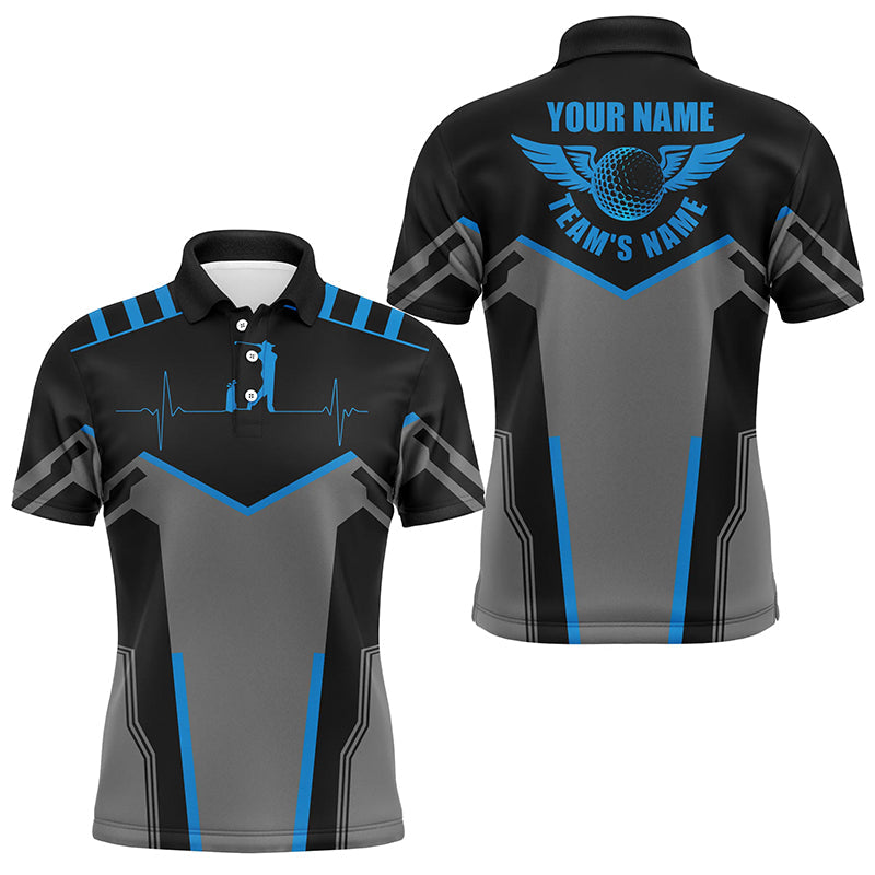 Black Mens golf polo shirts custom golf heartbeat golf shirt for men, best golf gifts | Blue NQS6302