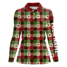 Load image into Gallery viewer, Women golf polo shirts custom green & red Flat christmas plaid pattern shirts for ladies, golfer gifts NQS6584