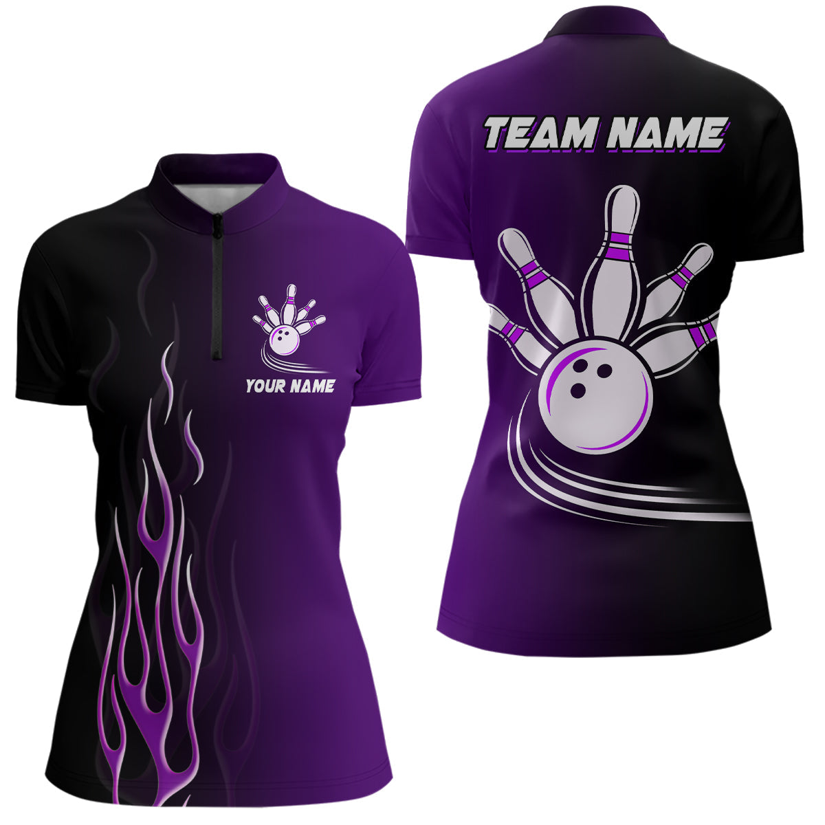 Gradient purple bowling league jerseys custom Women Bowling Quarter Zip Shirt, gifts for bowling team NQS7056
