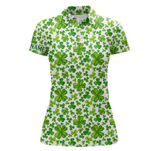 Load image into Gallery viewer, Womens golf polos shirts Watercolor green clover St Patrick's Day pattern custom team golf polos NQS7181