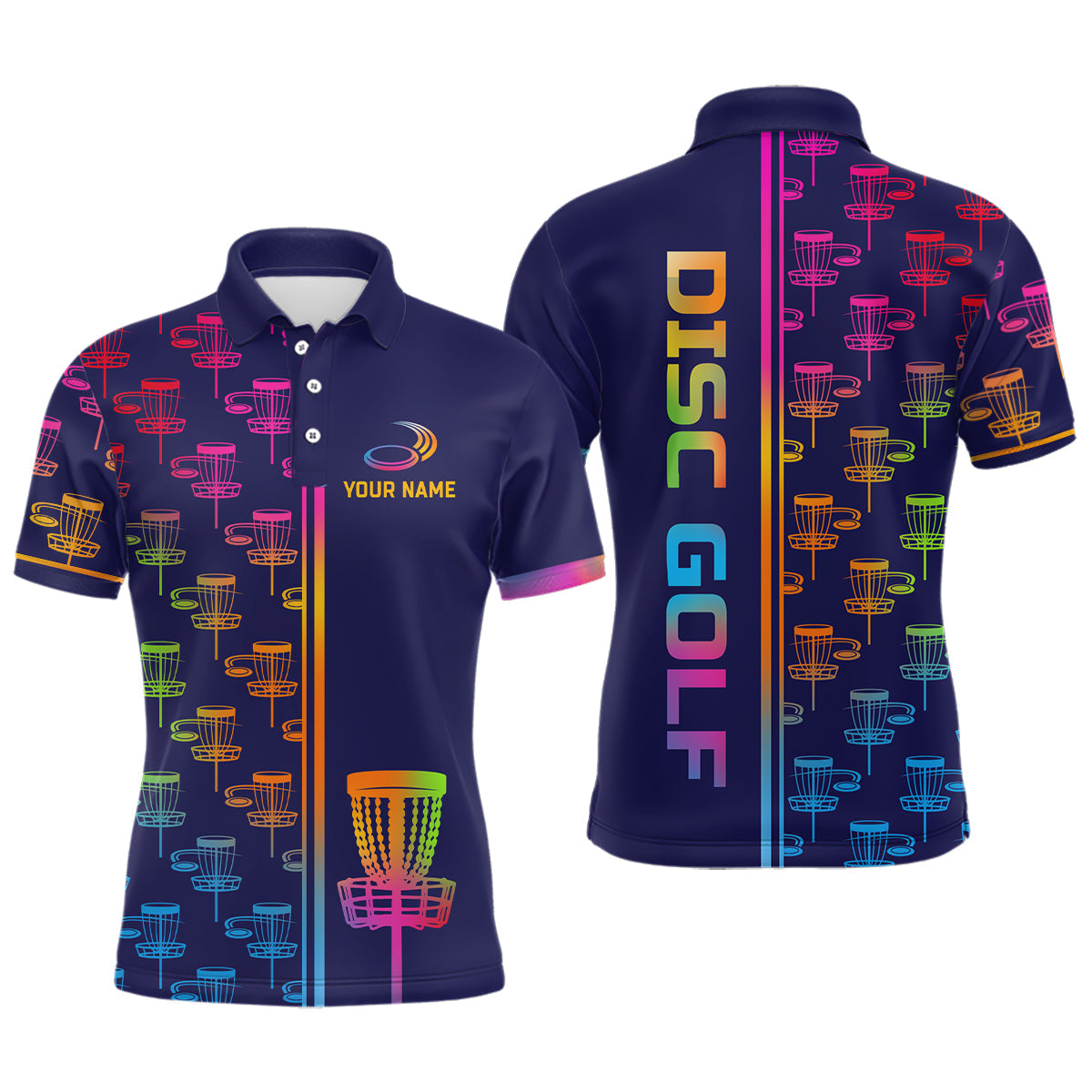 Mens golf polo shirts colorful gradient disc golf basket custom disc golf jerseys NQS7205