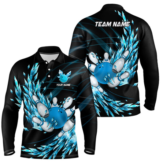 Mens polo bowling shirts Custom blue icy fragments Bowling ball pins Team league bowler Jersey NQS7124