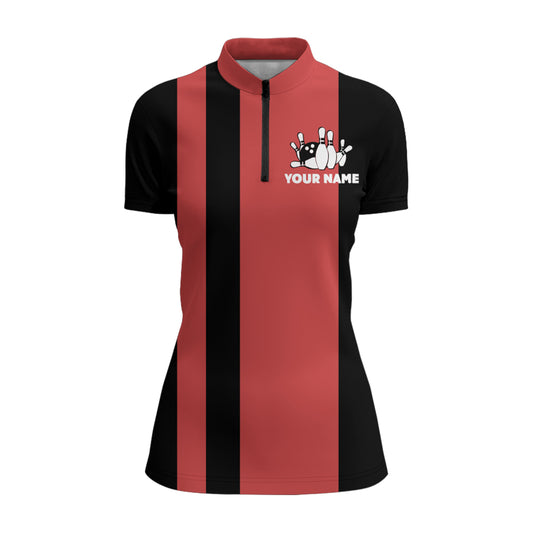 Custom Bowling Shirt for Women, Vintage Ladies Bowling Quarter-Zip Shirt for Team Eat Sleep Bowl NBZ164