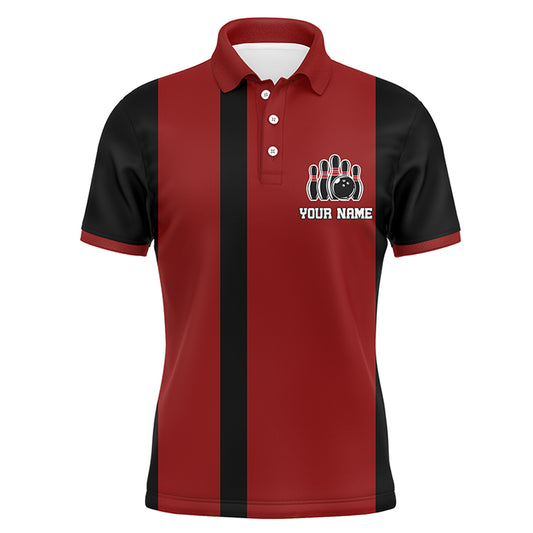 Red & Black Polo Bowling Shirt for Men, Custom Name Bowling Jersey, Spare Me Bowlers Shirt NBP133