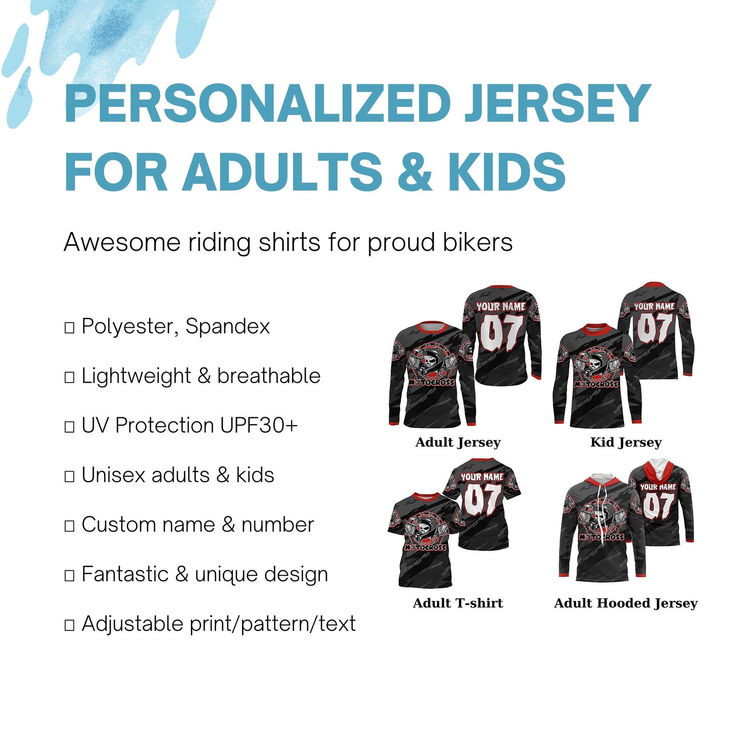 Motocross jersey black custom UPF30+ xtreme skull MX racing biker shirt motorcycle shirt PDT18