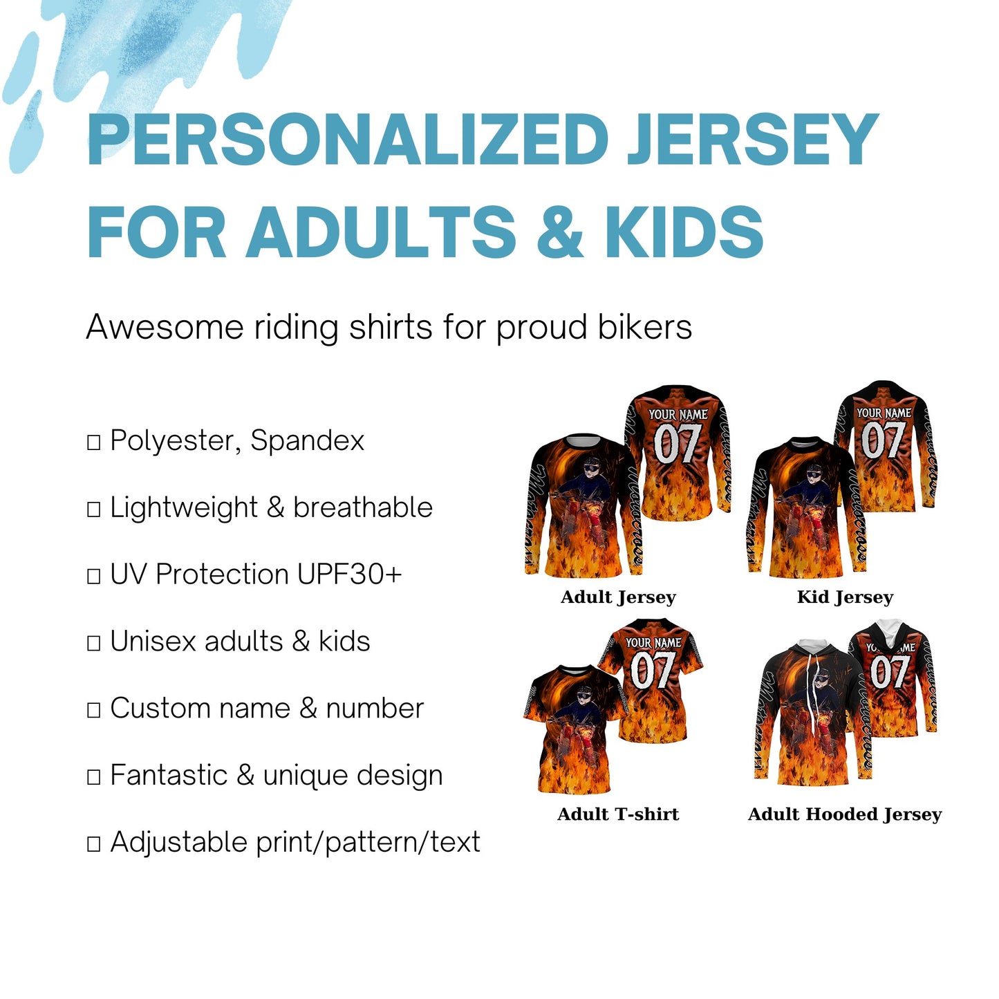 Personalized UPF30+ Motocross jersey racing biker orange adult&kid skeleton MX off-road motorcycle PDT27