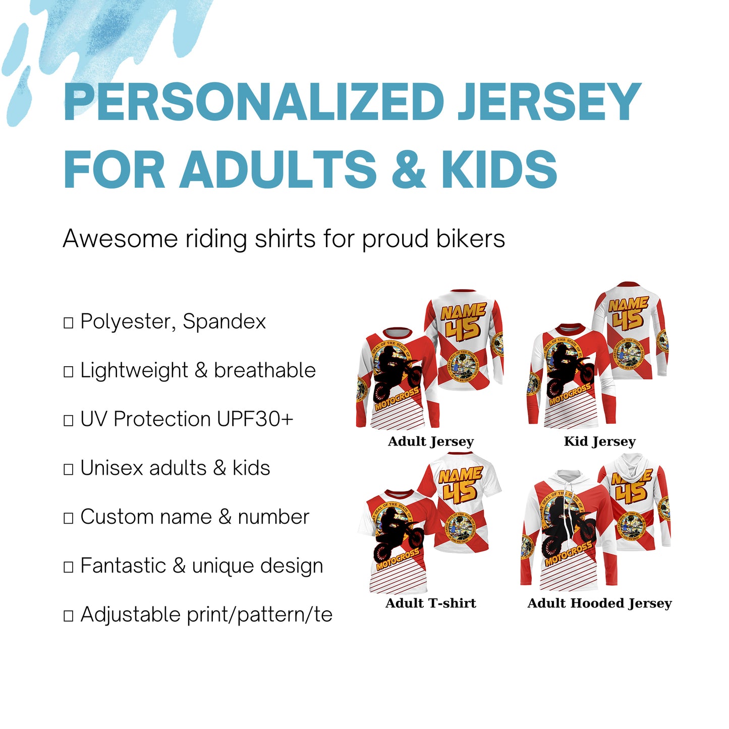 Florida Motocross Jersey Custom Youth Mens Womens FL Dirt Bike Racing Off Road MX Motorcycle| NMS826