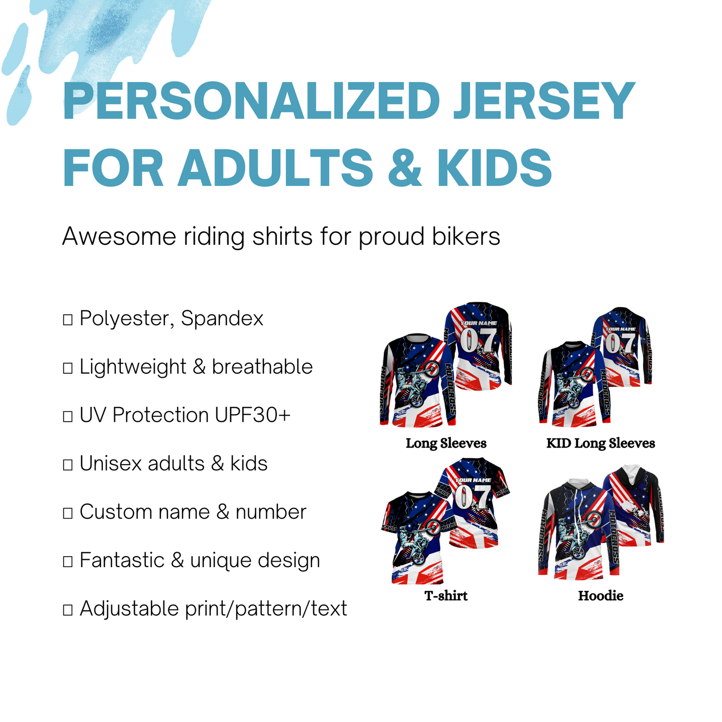 Patriotic Motocross Jersey Personalized UPF30+ MX Racing Shirt American Biker Motorcycle US Adult&Kid| NMS716