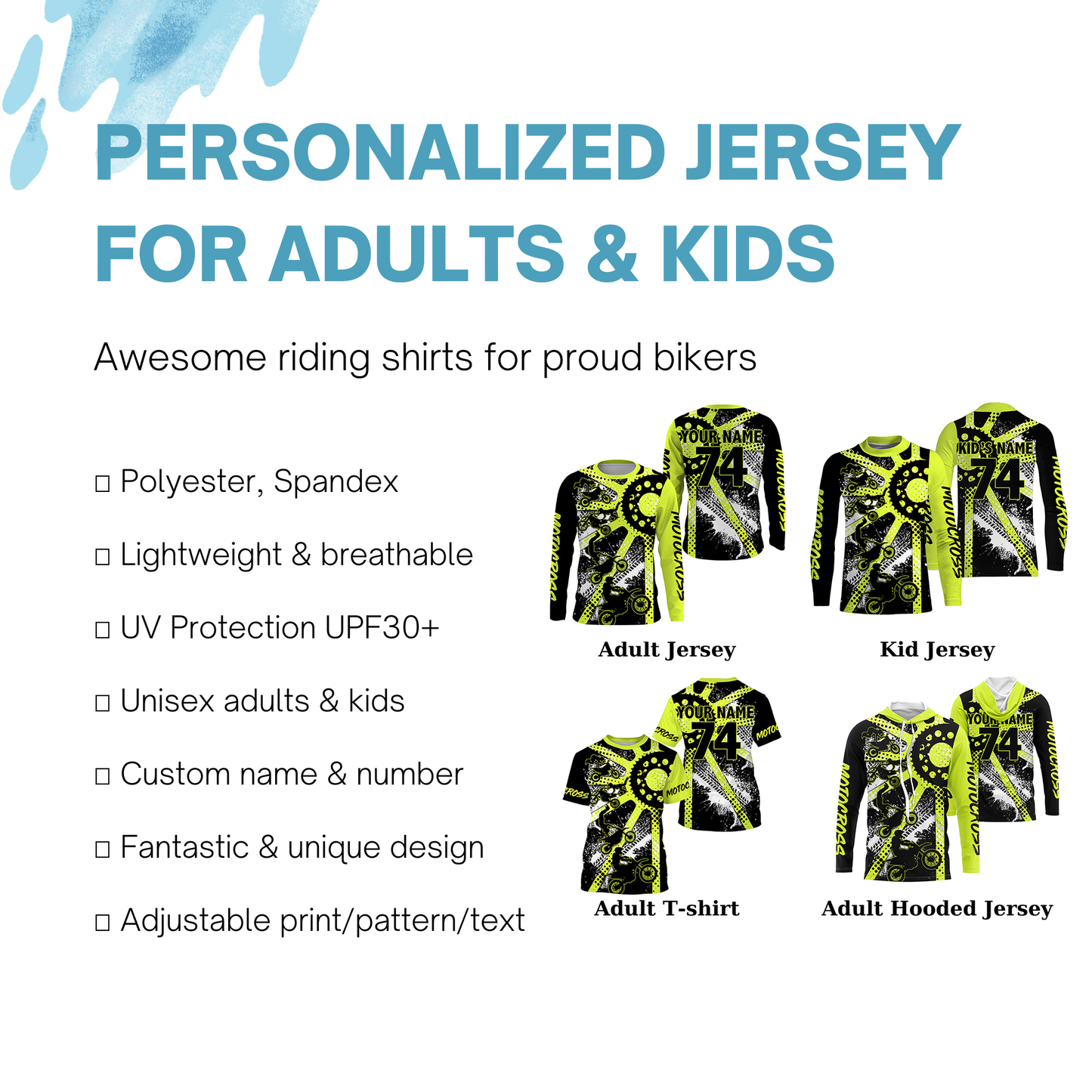 Dirt bike freestyle kid men women custom MX jersey UPF30+ green Motocross off-road racing shirt PDT63