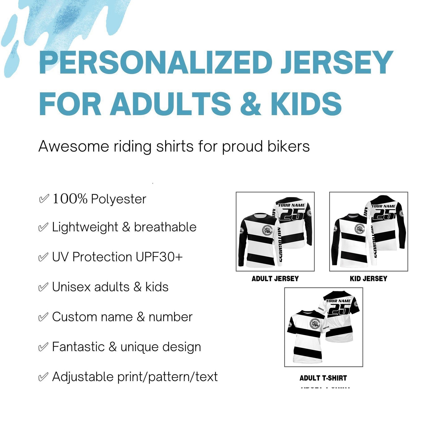 Black and white Motocross long sleeve jersey UPF30+ youth adult custom dirt bike racing shirt PDT187