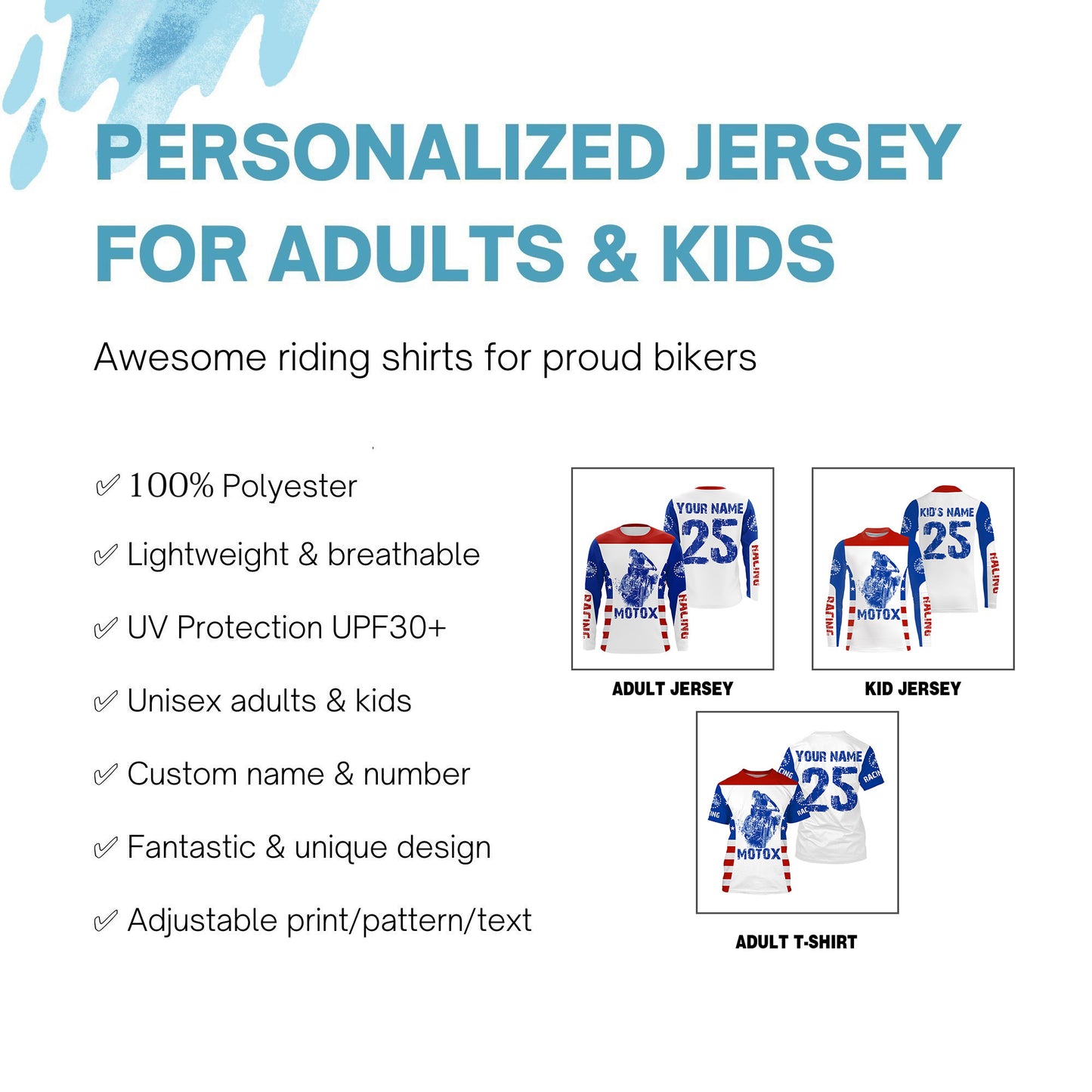 Kid men women USA flag Motocross off-road jersey custom name number dirt bike UV patriotic shirt PDT167