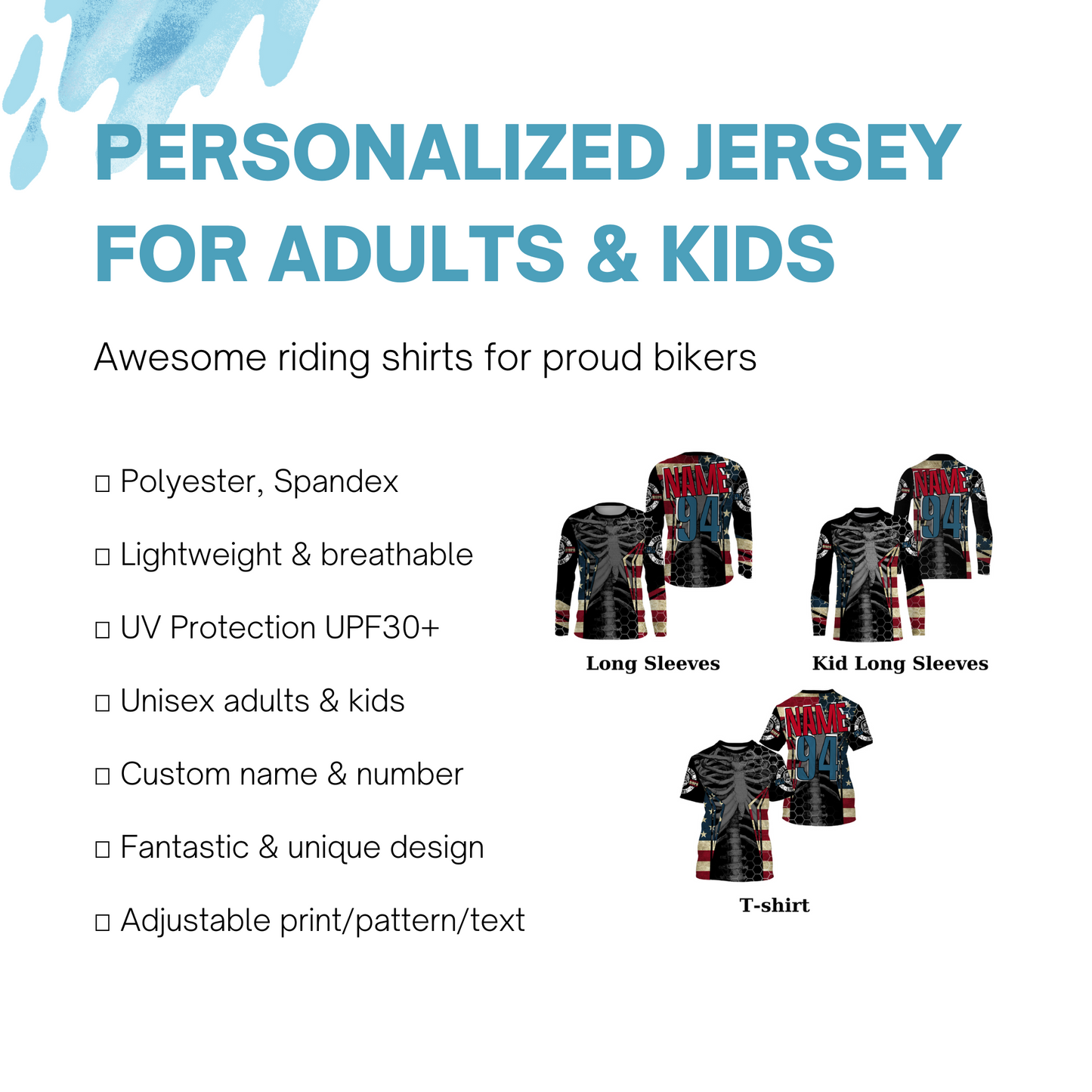 Personalized Racing Jersey UPF30+ Patriotic Chest Bone Motorcycle Motocross Off-Road Riders Racewear| NMS725