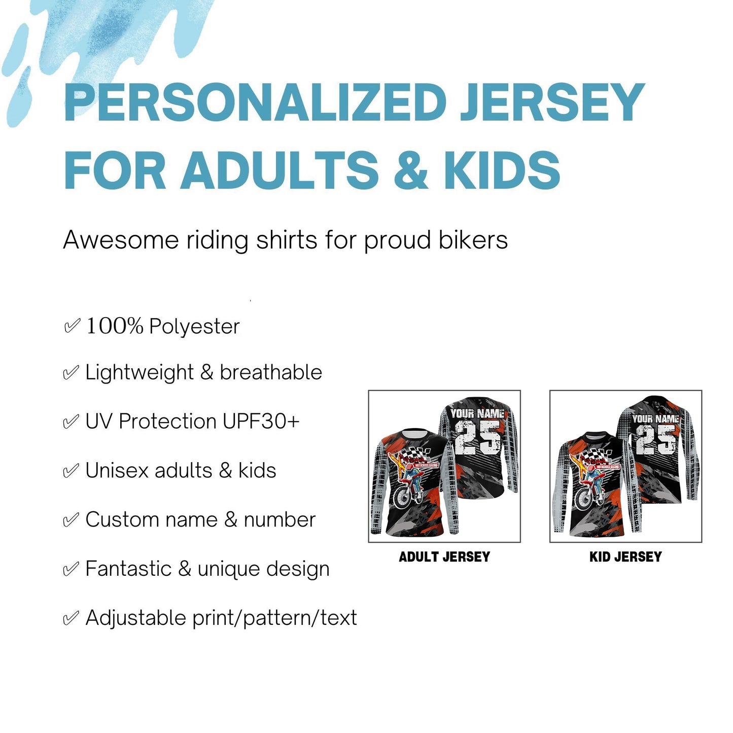 Extreme Motocross racing jersey UPF30+ personalized men women kids bikers dirt bike long sleeves NMS1080