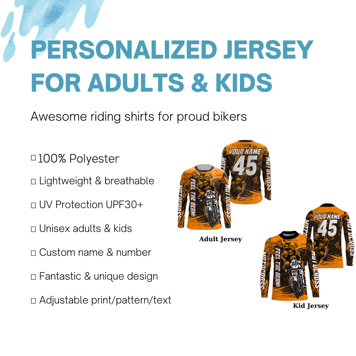 Feel The Berm Custom Motocross Jersey UPF30+ Kid Adult Dirt Bike Off-road Racing Long Sleeves NMS1235