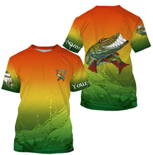 Load image into Gallery viewer, Muskellunge fishing art custom name Musky (Muskie) ChipteeAmz's art sun protection fishing shirts AT043