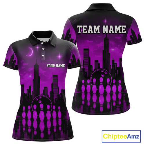 Purple Bowling Custom Women Bowling Shirt Polo & Quarter-Zip Bowling Team Jerseys HNT66
