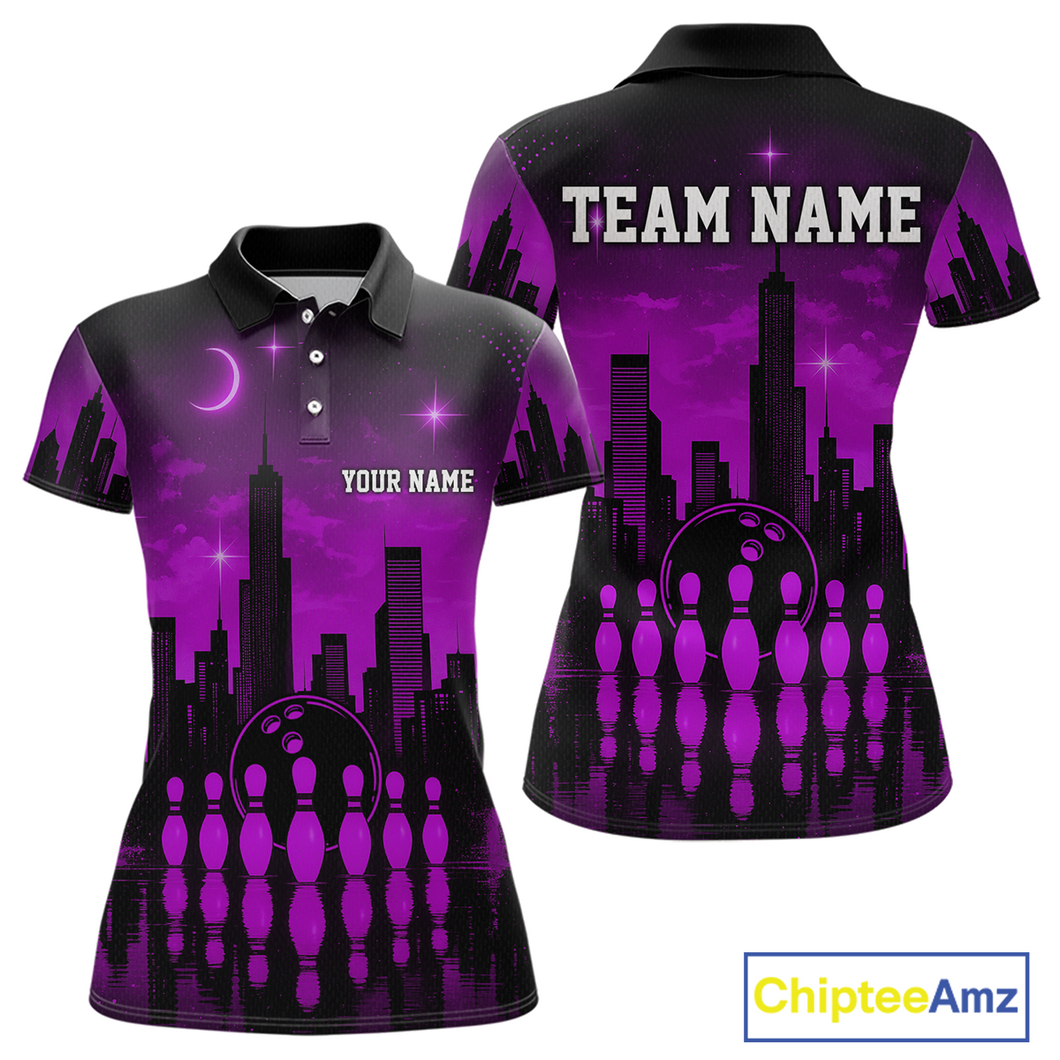 Purple Bowling Custom Women Bowling Shirt Polo & Quarter-Zip Bowling Team Jerseys HNT66
