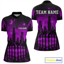 Load image into Gallery viewer, Purple Bowling Custom Women Bowling Shirt Polo &amp; Quarter-Zip Bowling Team Jerseys HNT66