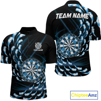 Custom Blue Water Dart Shirts for Men Polo & 1/4 Zip Dart Team Jersey Dartboard Shirt DHT32