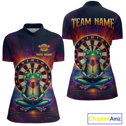 Custom Zen Frog Dart Shirts for Women Meditation Style Dart Jersey Polo & 1/4Zip Dartboard Shirt DHT20
