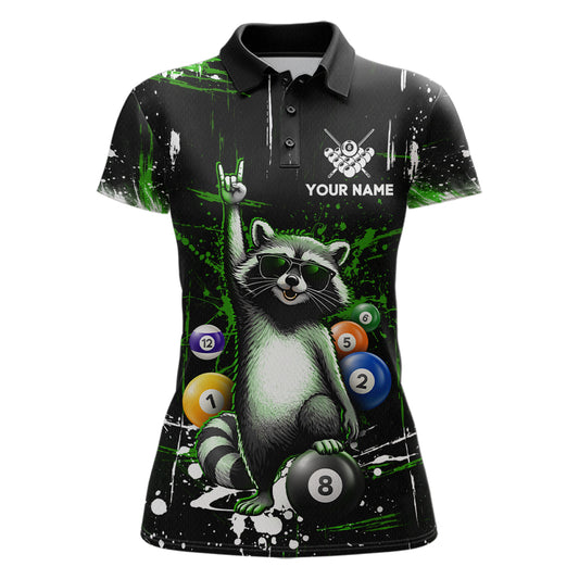 Custom Green Funny Raccoon Billiard Shirt for Women 8 Ball Pool Billiard Jersey Polo & 1/4-Zip BHT5
