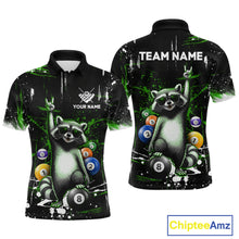 Load image into Gallery viewer, Custom Green Funny Raccoon Billiard Shirt for Men 8 Ball Pool Billiard Jersey Polo &amp; 1/4-Zip BHT5