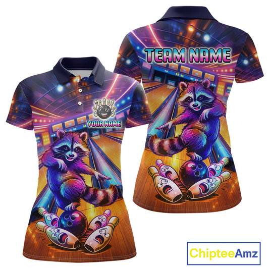 Funny Raccoon Bowling for Women Custom Bowling League Jersey Polo & 1/4-Zip Bowling Outfit QZT903