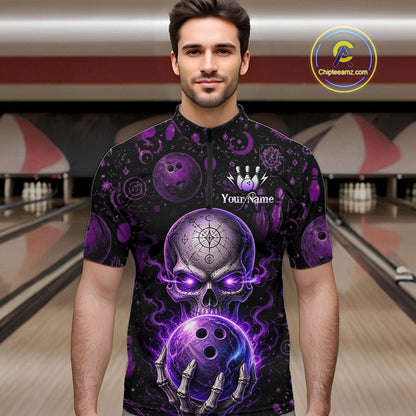 Custom Mystic Skull Bowling Shirt for Men Bowling League Jersey Polo & Quarter-Zip Outfit QZT1020