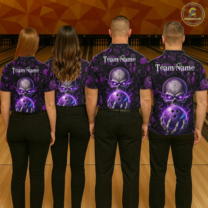 Custom Mystic Skull Bowling Shirt for Men Bowling League Jersey Polo & Quarter-Zip Outfit QZT1020