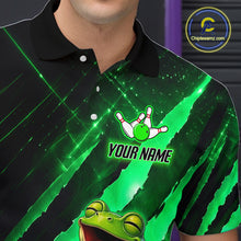 Load image into Gallery viewer, Custom Green Funny Frog Bowling Shirt for Men Bowling Jersey Polo &amp; 1/4 Zip Bowling Outfit QZT1026