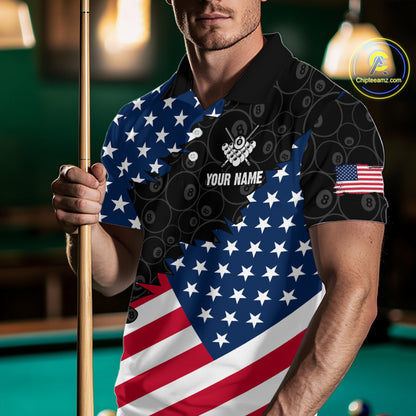 Custom American Flag Black Eagle Billiards Shirt for Men 8 Ball Pool Team Jersey Billiard Outfit BHT102