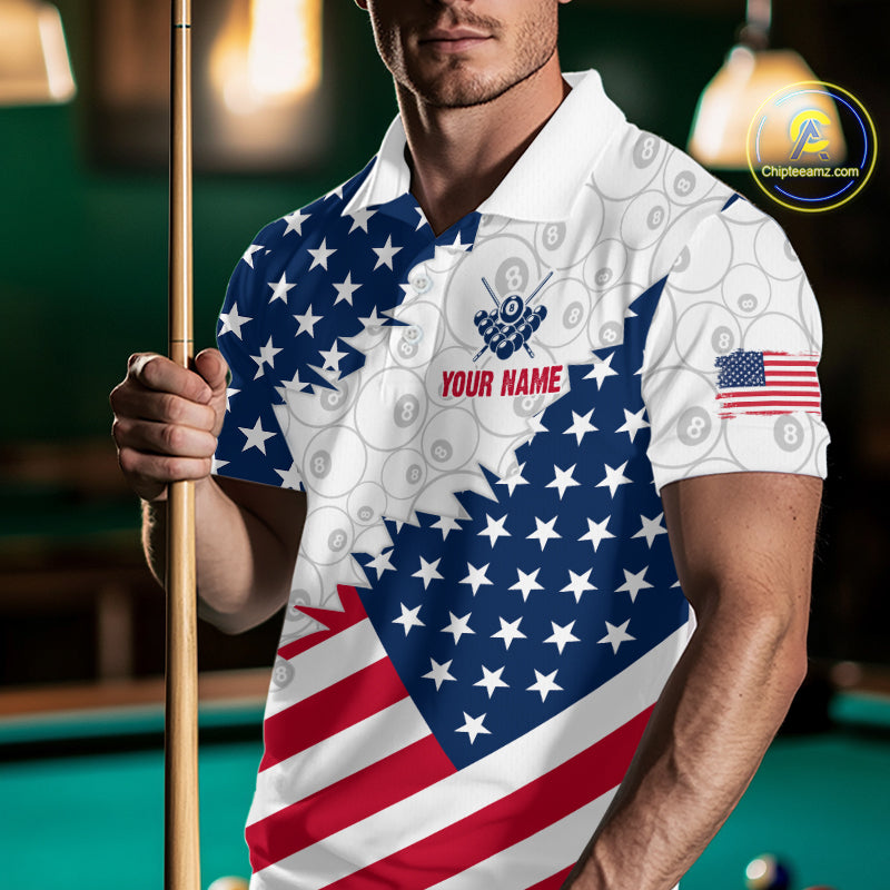 Custom American Flag White Eagle Billiards Shirt for Men 8 Ball Pool Team Jersey Billiard Outfit BHT103