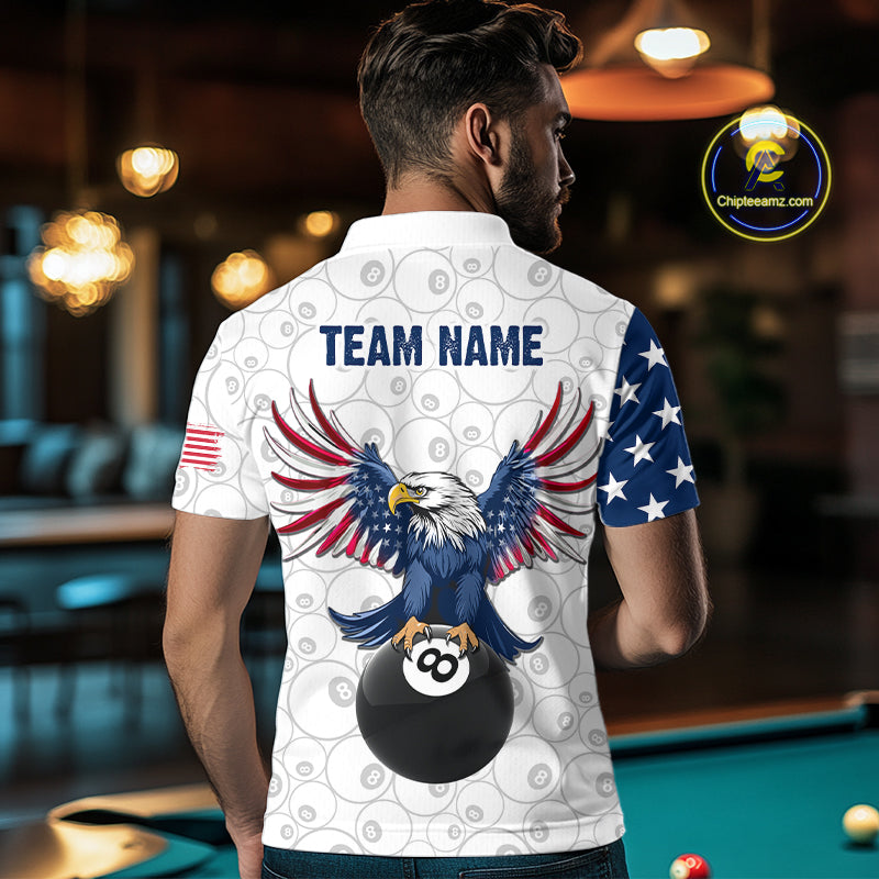 Custom American Flag White Eagle Billiards Shirt for Men 8 Ball Pool Team Jersey Billiard Outfit BHT103