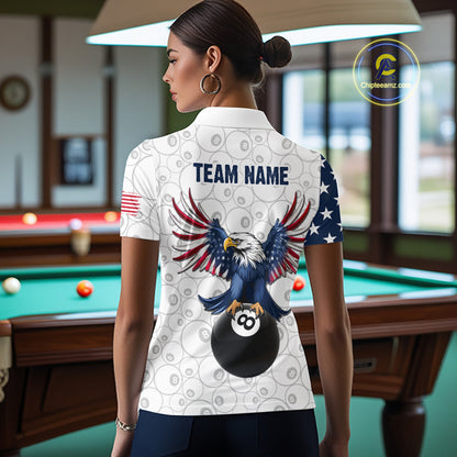 Custom American Flag White Eagle Billiards Shirt for Women 8 Ball Pool Team Jersey Billiard Outfit BHT103