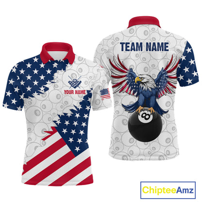 Custom American Flag White Eagle Billiards Shirt for Men 8 Ball Pool Team Jersey Billiard Outfit BHT103