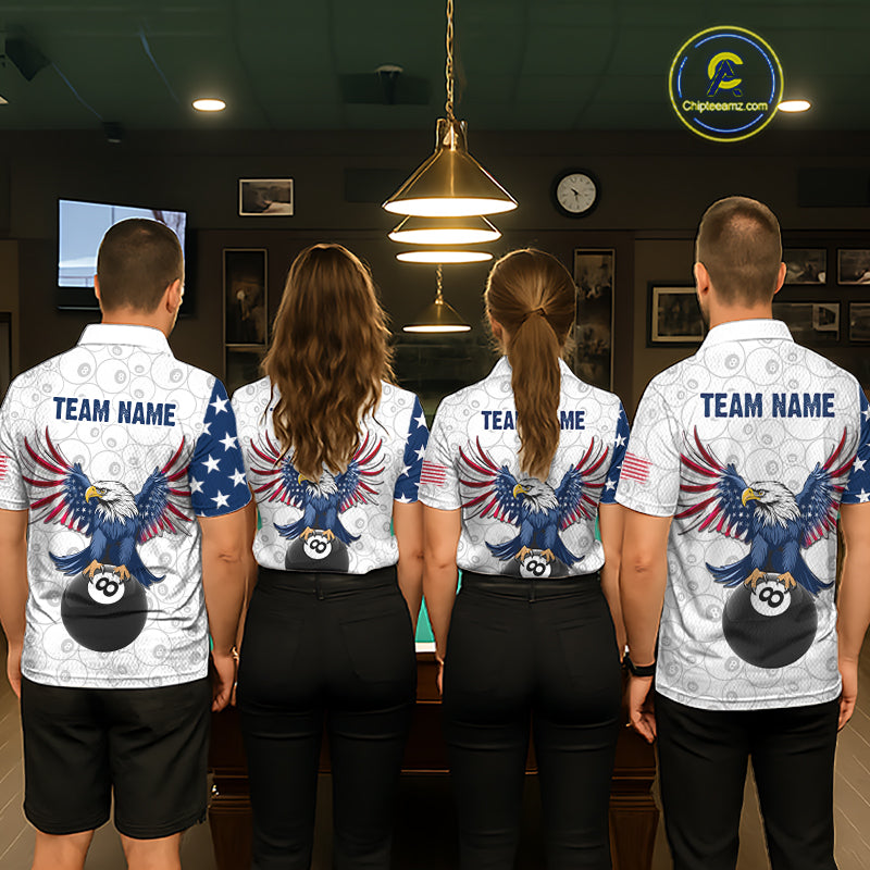 Custom American Flag White Eagle Billiards Shirt for Men 8 Ball Pool Team Jersey Billiard Outfit BHT103